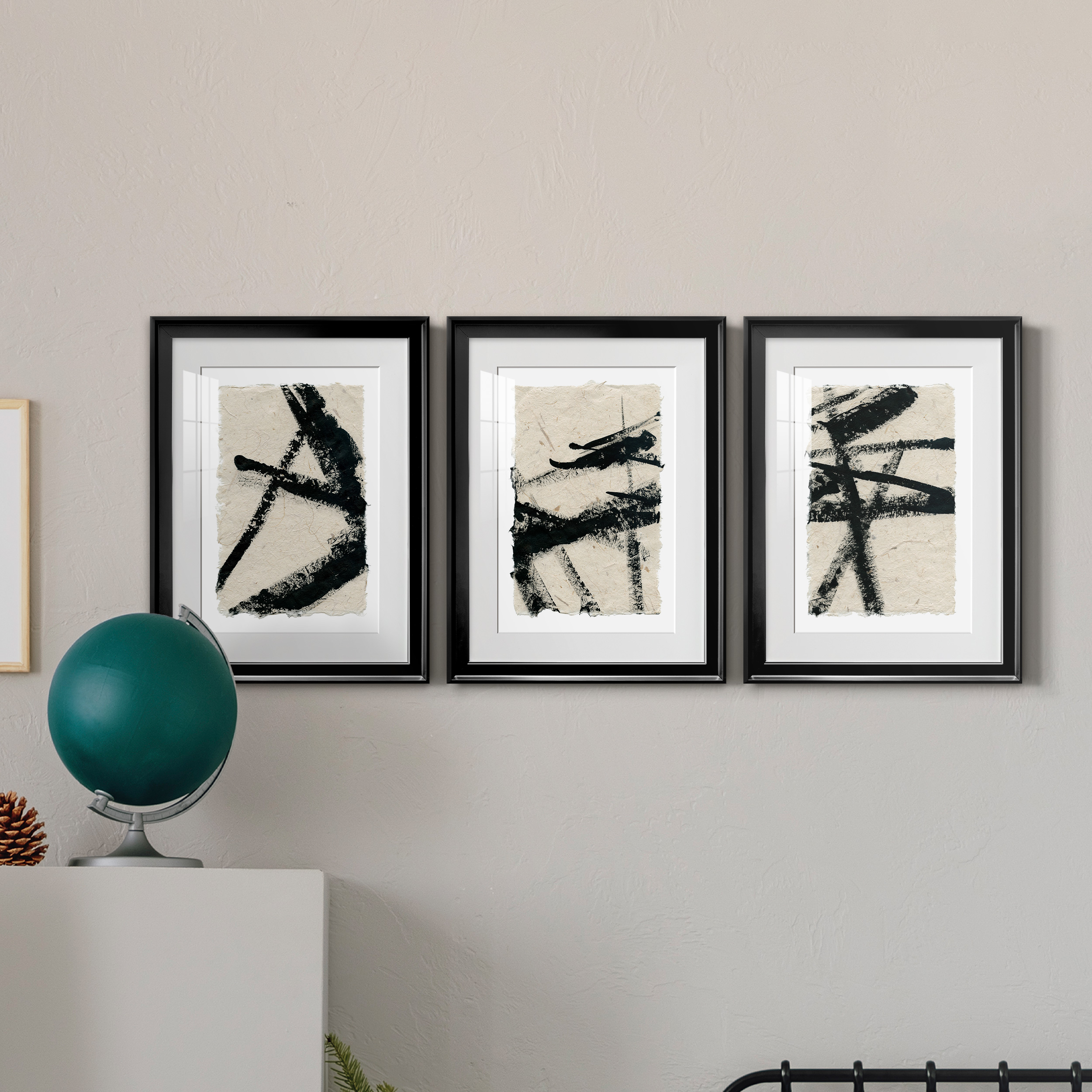 Lines Crossed I Premium Framed Prints Set of 3 - Ready to Hang - 22 x 30 Each - Black Frame