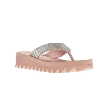 

WILD PAIR Womens Pink Saw Tooth Sole Rhinestone Kalabasas Round Toe Wedge Slip On Thong Sandals 8 M