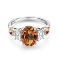 thumbnail image 2 of Gem Stone King 925 Silver and 10K Yellow Gold 3-Stone Ring Oval Ecstasy Mystic Topaz and Moissanite (2.50 Cttw, Size 6), 2 of 3