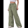 thumbnail image 2 of Pantalones de Rayas con Cordón para Mujer, Holgados, de Pierna y Cintura Baja, Cómodos y con Bolsillos Verde S, 2 of 8