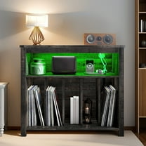 Wooflex Record Player Stand, Black, LED Lights, 6 Shelves, Freestanding, Contemporary, 31.5x15.7x31.6"