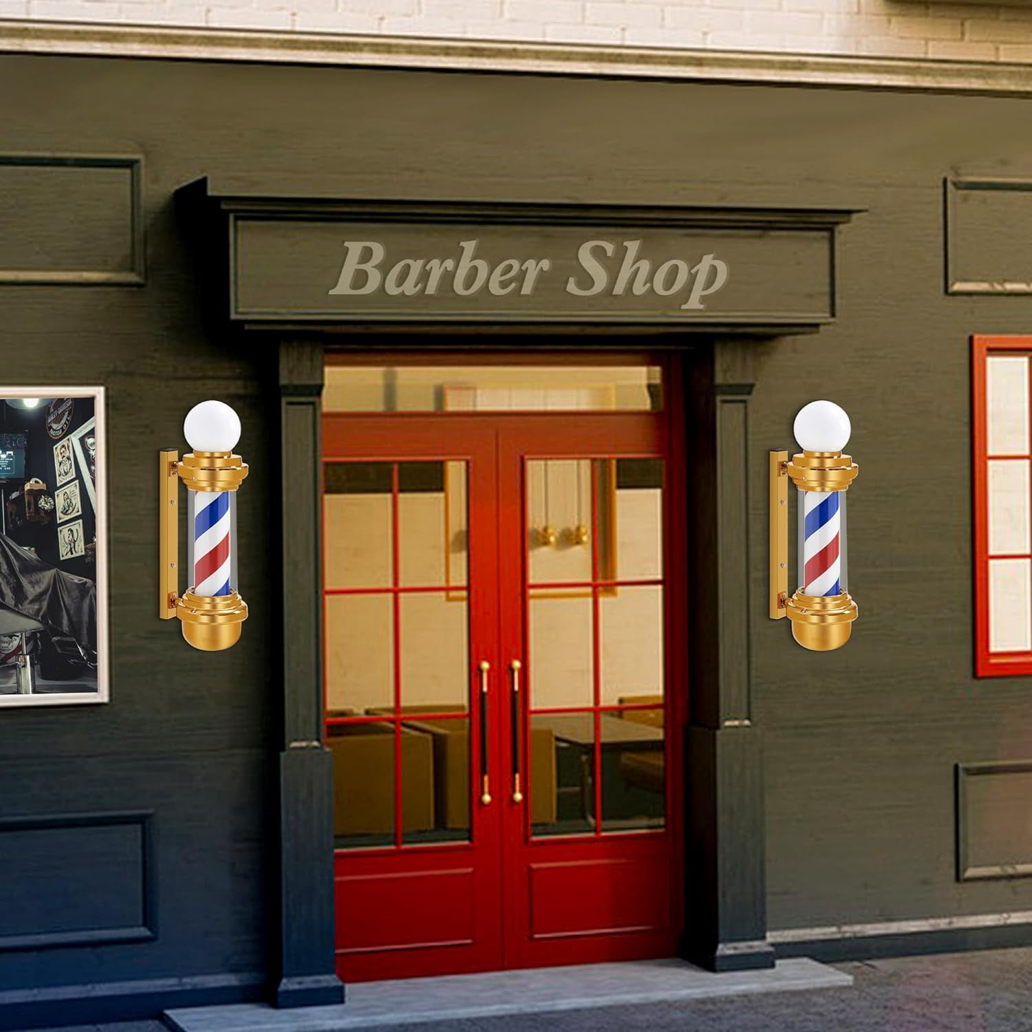 BarberPub Barber Pole with LED, Salon Spa Stripes Rotating Lamp, Barbershop Open Sign L018