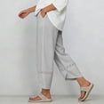 thumbnail image 7 of Mifsaly Cropped Linen Pants Women Patchwork Lace Elastic Waist Summer Capris with Pockets Eyelet Hem Details Loose Fit Casual Beach Vacation Lounge Wear Outfits Gray,XXXL, 7 of 7