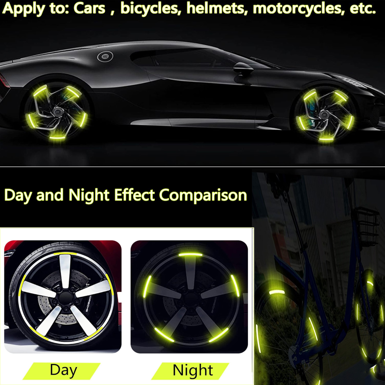 30pcs Waterproof Reflective Safety Stickers – 3 x 8 cm High-Visibility Decals for Cars, Bikes, Helmets, Mailboxes & Outdoor Gear