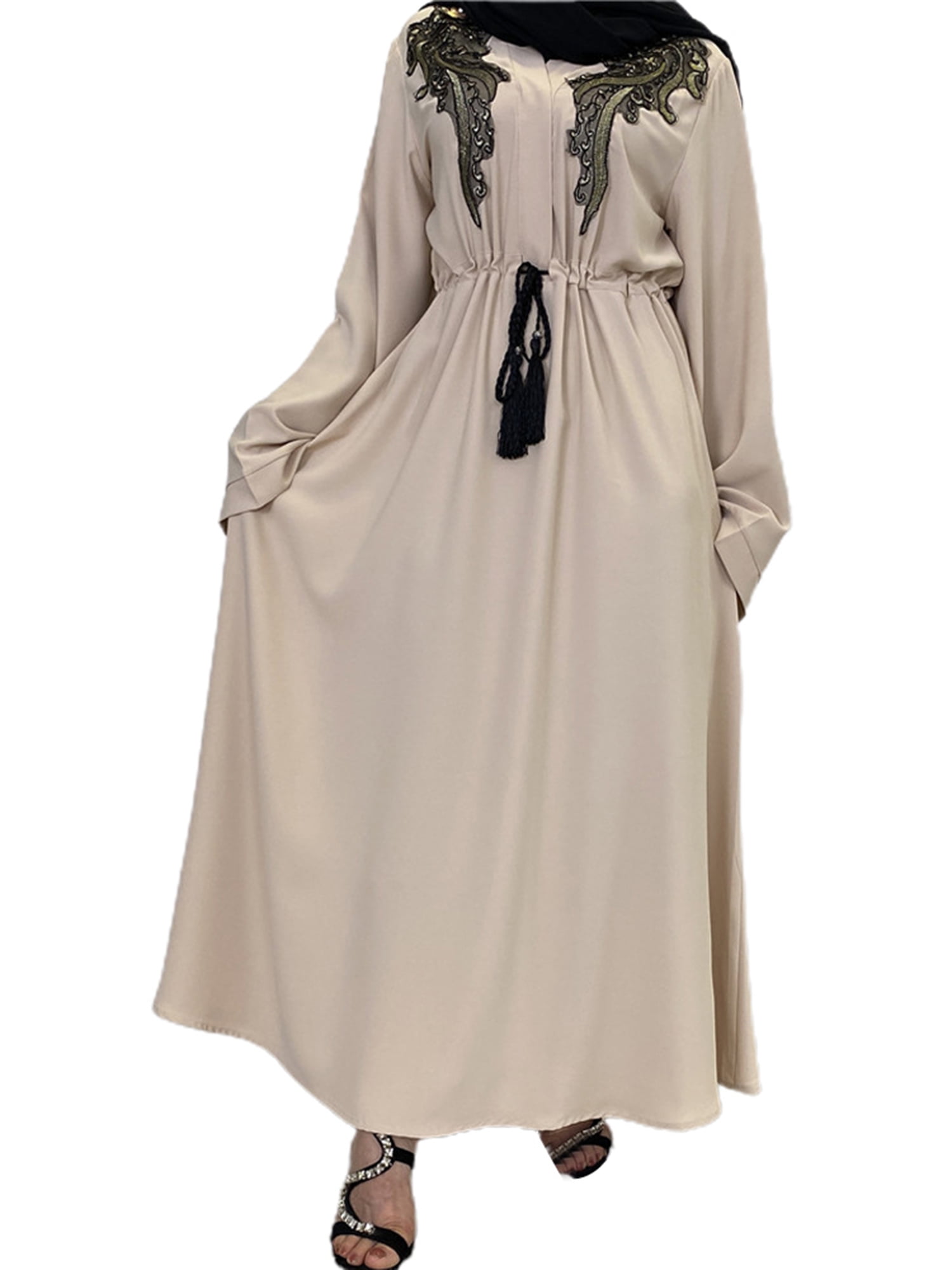Shakub Womens Muslim Jilbab Embroidered Loose Robe Dress Muslim Evening Party Long Sleeve