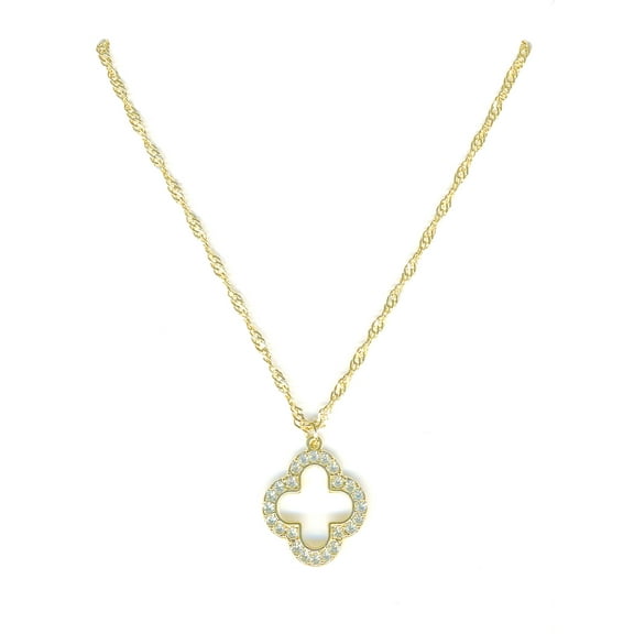 Time and Tru Gold Plated Clover Pave Stones Pendant Necklace with Lobster Clasp