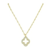 Time and Tru Gold Plated Clover Pave Stones Pendant Necklace with Lobster Clasp