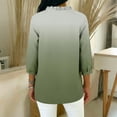 thumbnail image 4 of XPMWRP Women's V‑Neck Ruffle Placket Ombre Gradient Draped 3/4 Sleeve Blouse Soft Loose Fit Casual Summer Top Romantic Feminine for Daily Vacation Wear Green XL, 4 of 5