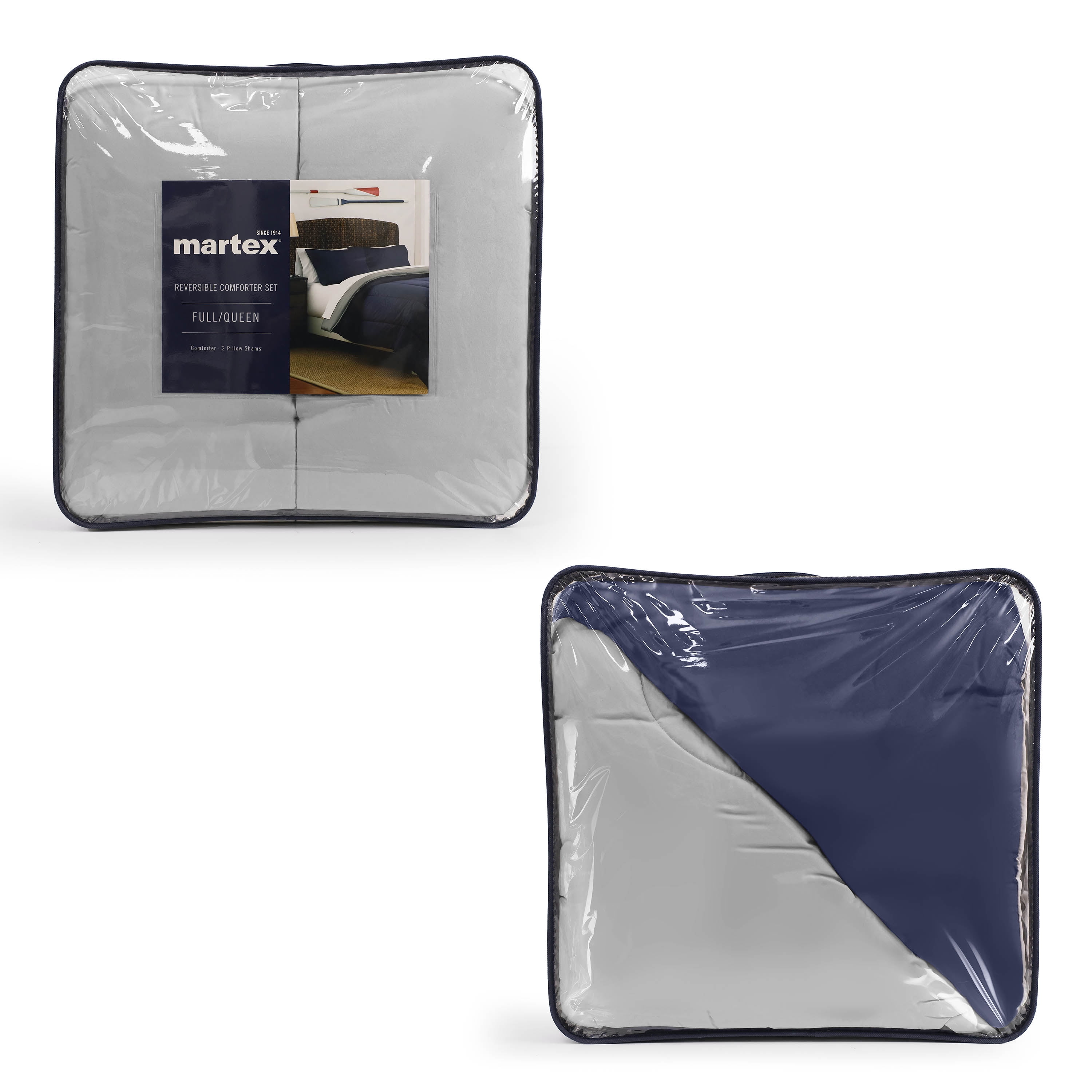 Martex 2-Piece Twin Reversible Comforter Set | Super Soft Lightweight | Light Grey/Navy