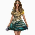 thumbnail image 2 of Stained Glass Ocean Sunrise Waves Women Dress V-Neck Short Sleeve Flowy Swing Party Midi Dress, 2 of 4