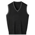 thumbnail image 2 of Chaleco de color sólido, suéteres de punto negros para hombres, chaleco para hombre, ropa de negocios lisa, cuello en V, sin mangas, prendas de punto, ajuste holgado, feo, 2 of 4