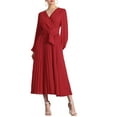thumbnail image 1 of INSPIRE CHIC Vestido Elegante Plisado para Mujer con Cuello en V Cruzado, Manga Abullonada, Cintura con Cinta, Vestidos A-Line M Rojo, 1 of 6