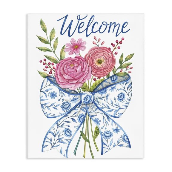 Stupell Industries Bohemian Bow & Flowers Welcome Canvas Art, 16 x 20, by Deb Strain