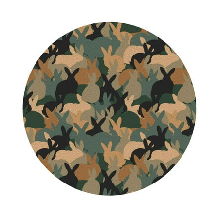 

Qekee Camouflage Rabbit Print PU Leather Absorbent Coasters Leather Coasters Set for Cups Drinks 4 Coasters 6 Pcs for Coffee Bar Home Decor Round Shape