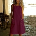 thumbnail image 2 of ZQUUVOU Women's Summer Linen Dress Sleeveless Round Neck Loose Fit Sundress with Pocket Casual Summer Vacation Outfits Red, 2 of 6
