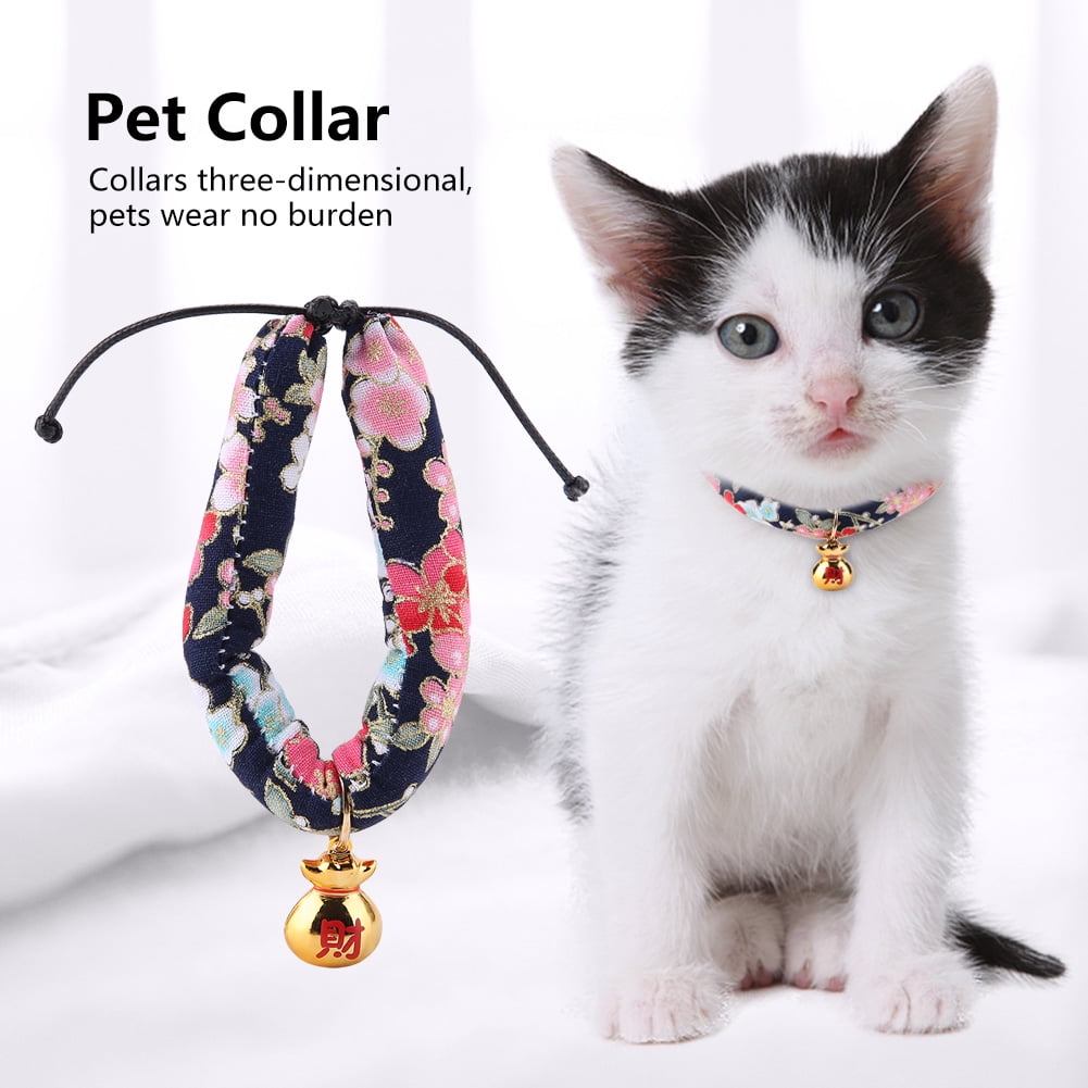 Adjustable Dog Bell Collar Japanese-style Dog Neck Collars  Pet Cat Puppy 
