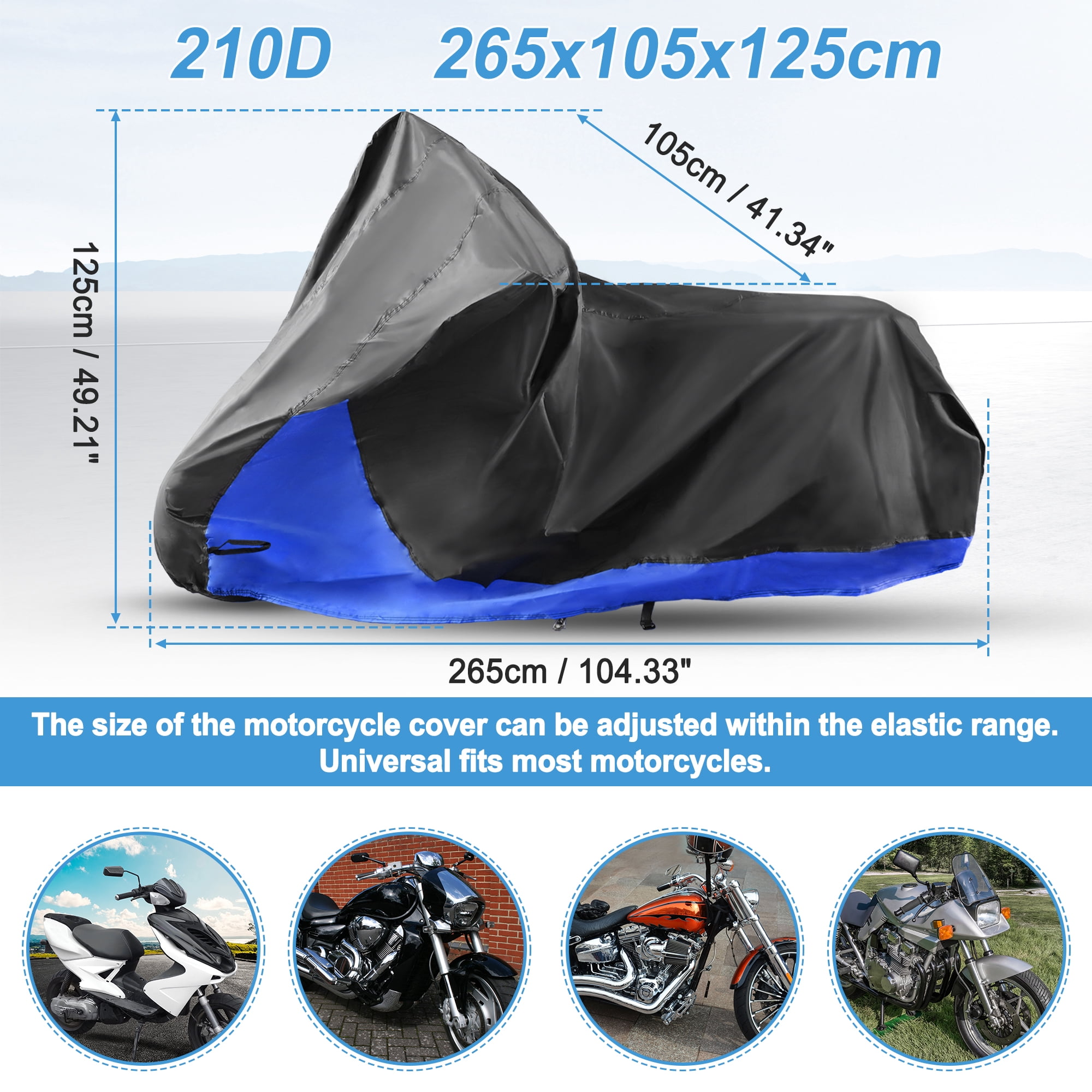 Unique Bargains Motorcycle Cover Motorbike Cover Universal Waterproof Outdoor Rain Sun Protection 210D XXL Black Blue