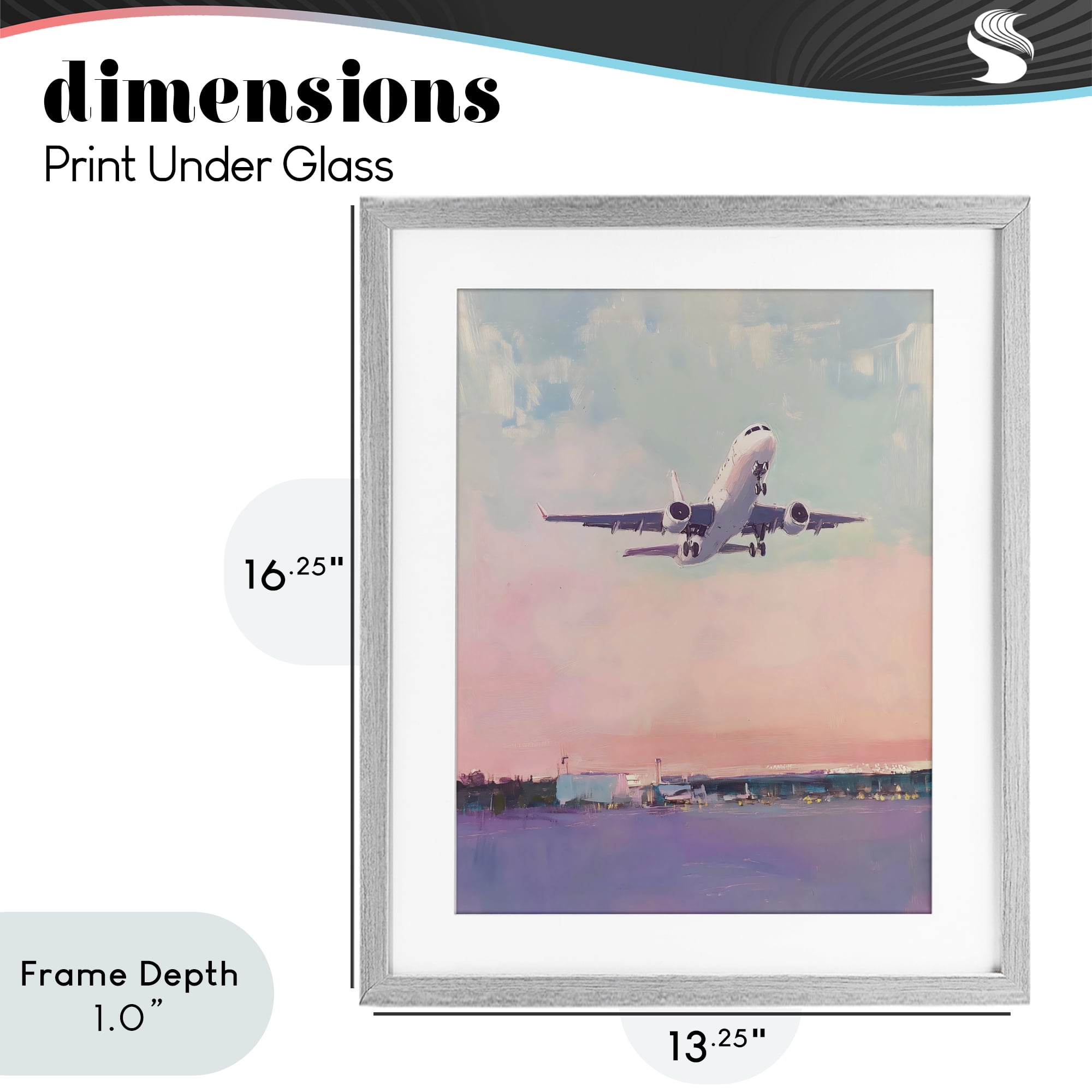 Stupell Industries Airplane Takeoff into Pastel Skies Gray Framed Print Under Glass, design by The Prints Vibe