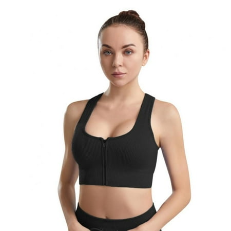 

Spdoo Sports Bras for Women Seamless Zip Front Closure Yoga Running Bra Black L
