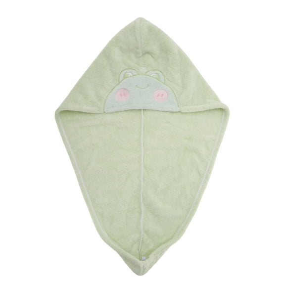 Unique Bargains 1 Pc Cute Water-absorbent Frogs Pattern Hair Towel for Bathroom Hotel Green Coral Fleece