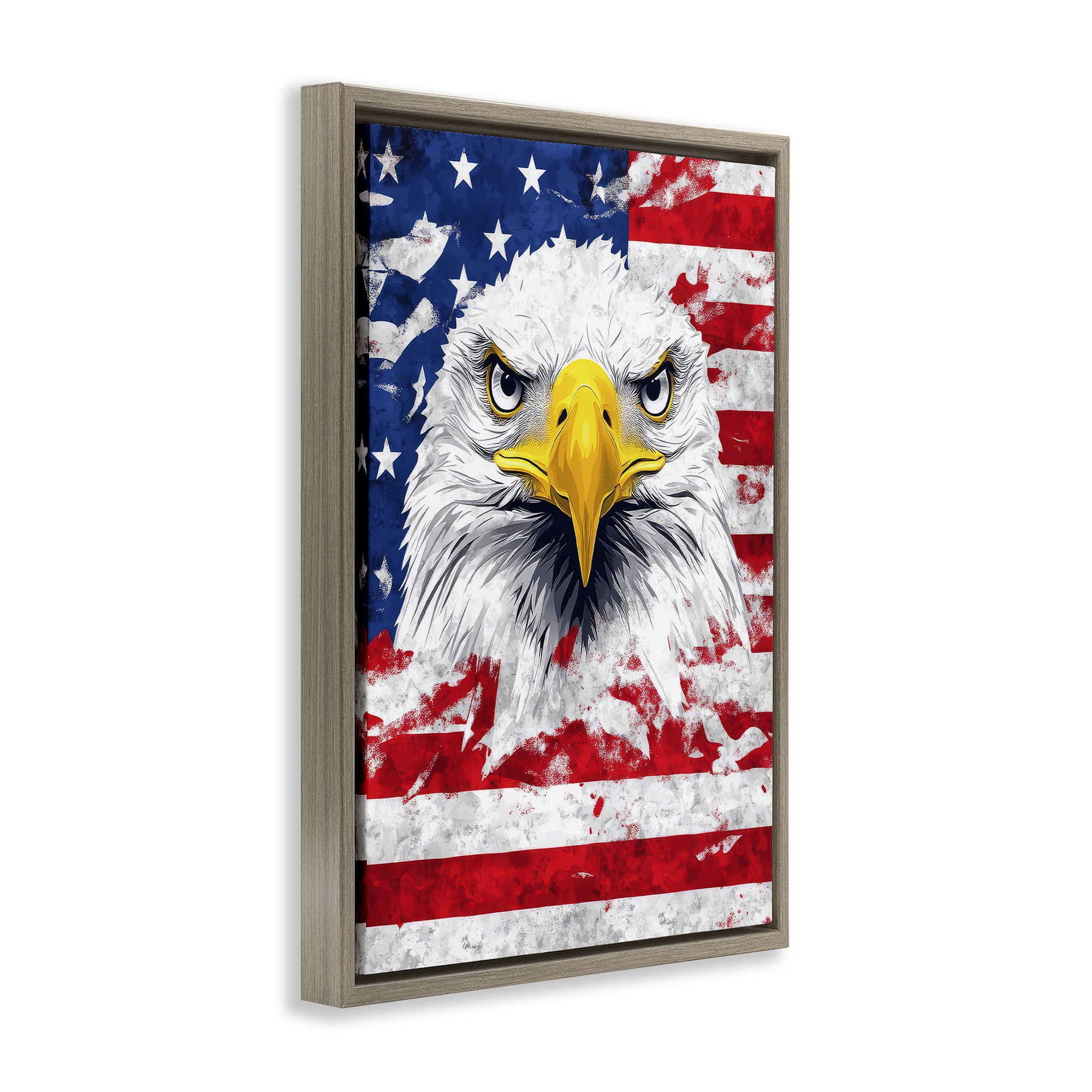 Stupell Industries Patriotic Bald Eagle Flag Brown Framed Floater Canvas Wall Art, design by The Wands Want