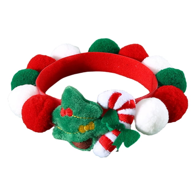 Muleta de árbol de Navidad, collar de bola para mascotas, tela de felpa, muleta de árbol de Navidad, sombrero, babero de perro y gato de colores, cadena decorativa