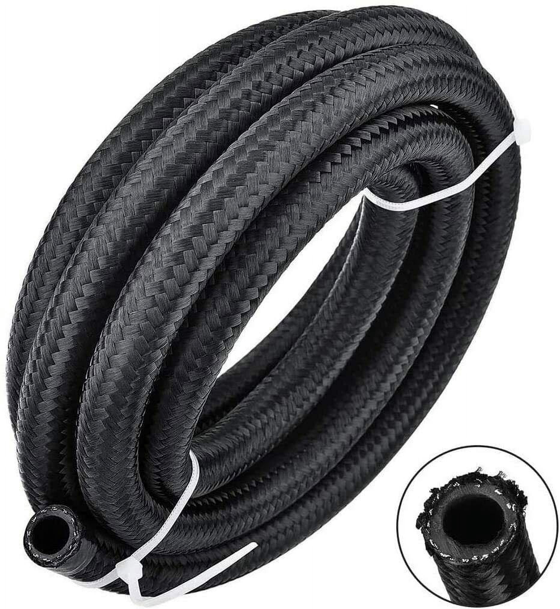 Confote 20 Feet Black AN6 Nylon & Stainless Steel Braided Fuel Oil Gas Line Hose -6AN