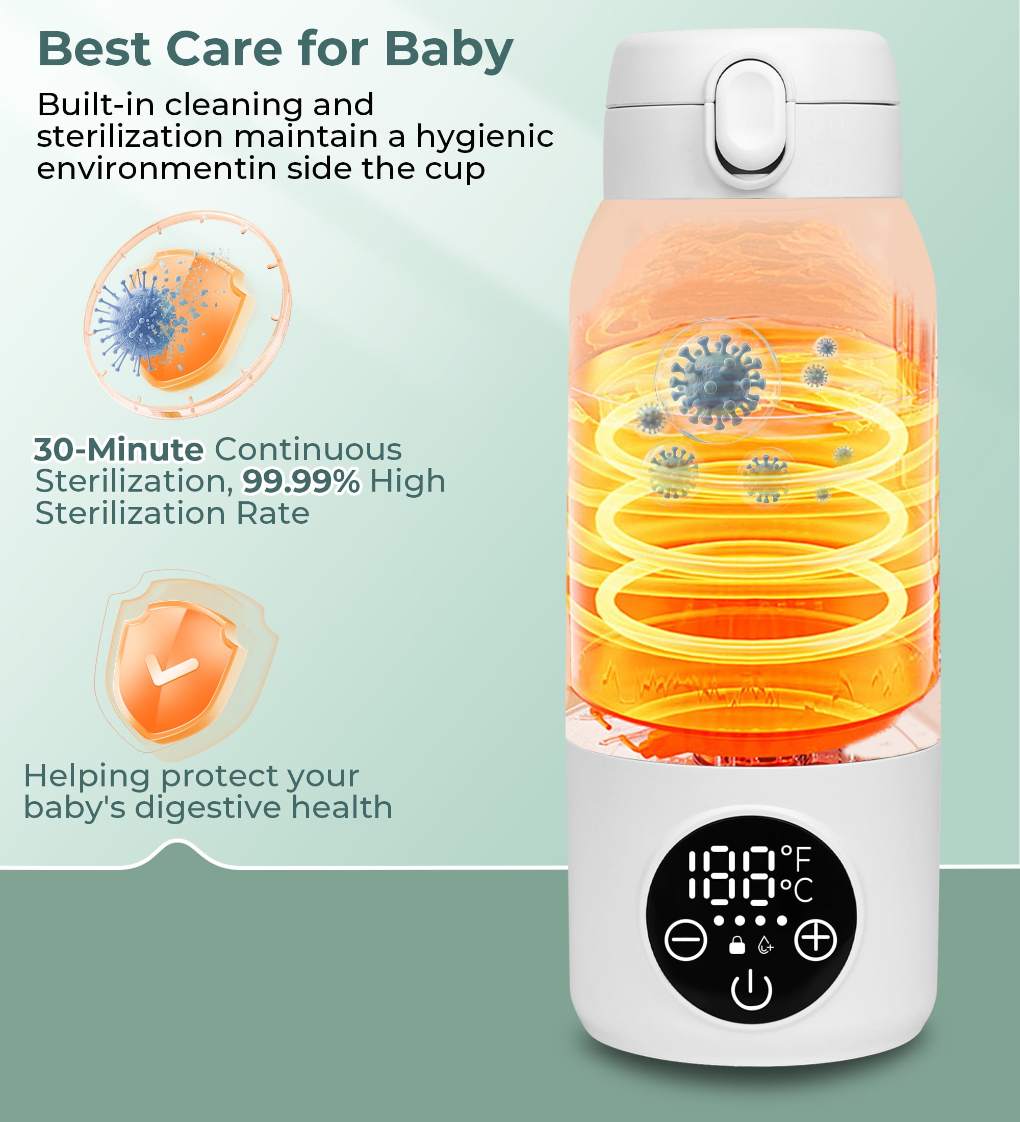 RUPOUN 17oz Large Capacity Cordless Portable Bottle Warmer - Baby Milk Warmer for Breast Milk, Formula & Water, Travel & Outdoor Use, White