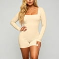thumbnail image 4 of Women's Long Sleeve Romper Square Neck Bodycon Shorts Jumpsuit Stretch Fit, 4 of 6