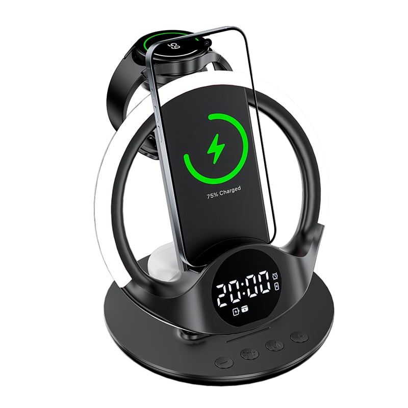7-in-1 LED Wireless Charging Station, Charger Stand for Apple Samsung Devices, for iPhone 17 16 15 Or Samsung Watch Airpods, Wireless Charger iPhone Samsung Charging Station with Alarm Clock