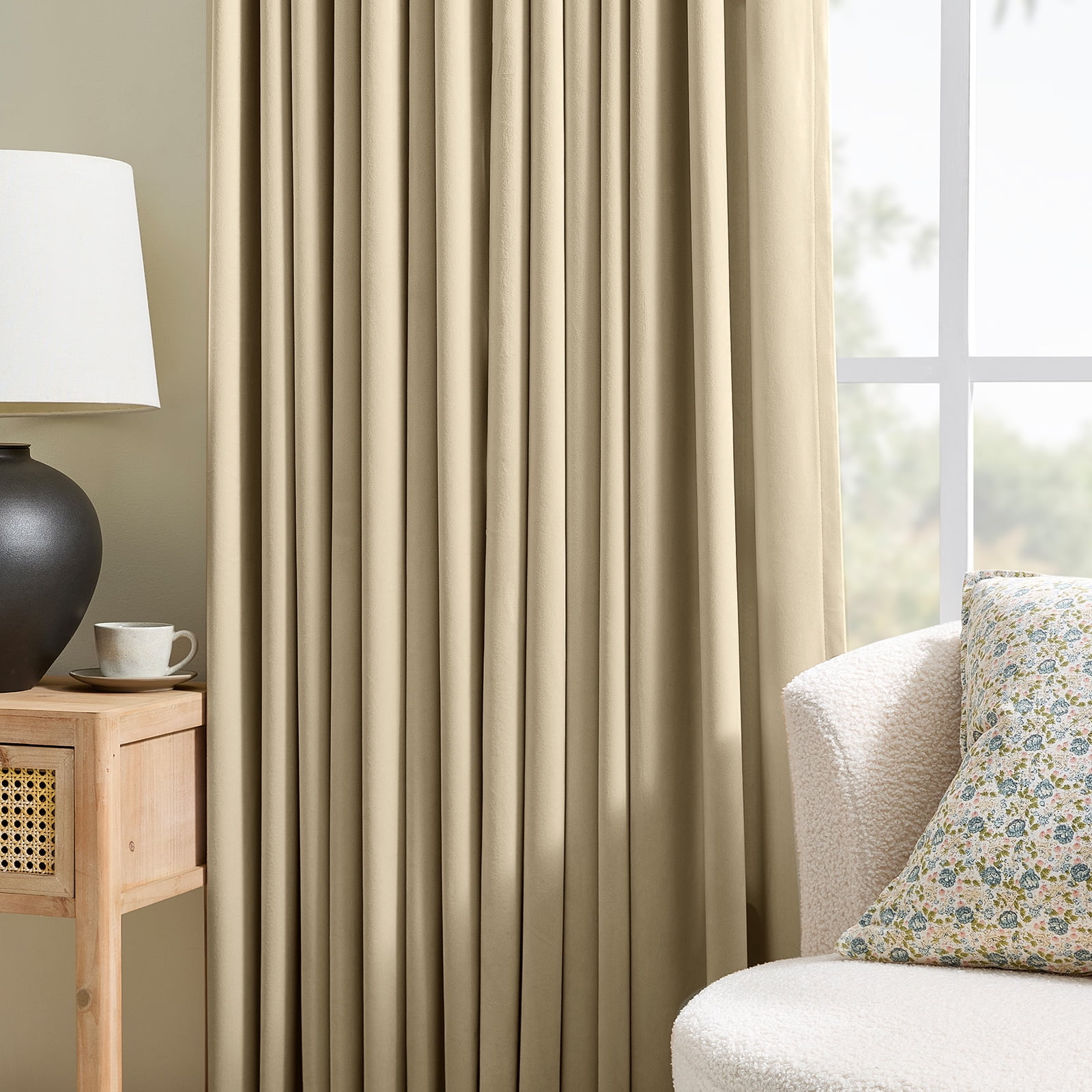 Galenzoov 40*84 inch 2 Panels Pinch Pleated Velvet Curtains for Home, Blackout Heat Blocking Window Curtains with Hooks for Bedroom,Living room,Office,Ivory