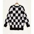 thumbnail image 4 of TIYOMI Plus Size Sweater Tops For Women 5X Heart Knit Black & White Checkerboard Sweaters Long Sleeve Tops V Neck Chunky Warm Pullover Sweaters Casual Fall Winter Sweater 5XL 26W 28W, 4 of 5