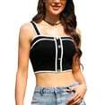 thumbnail image 1 of Top de tanque de cultivo para mujeres, sin mangas, con botones, escote cuadrado, blusas de salir, S negro, 1 of 6