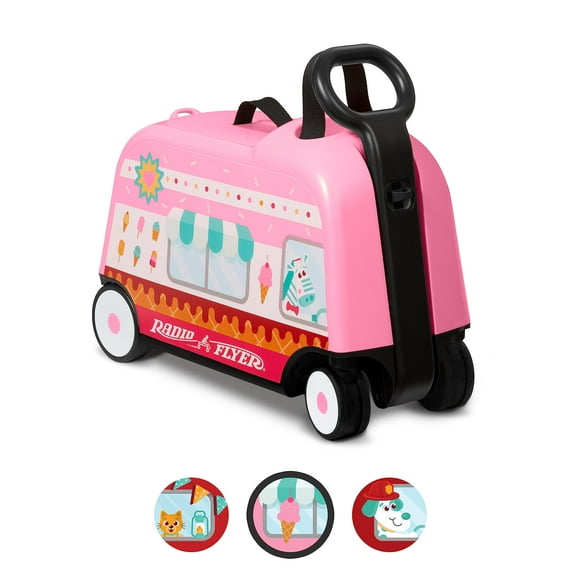 Radio Flyer Camión de helados Happy Trav'ler 3 en 1, juguete para montar, almacenamiento de mano para niños pequeños, edades de 2 a 5 años