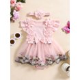 thumbnail image 3 of Newborn Baby Girl Lace Romper Dress 0 3 6 12 18 Months Short Sleeve Floral Ruffle Mesh Tutu Dress Cute Jumpsuits with Headband, 3 of 8