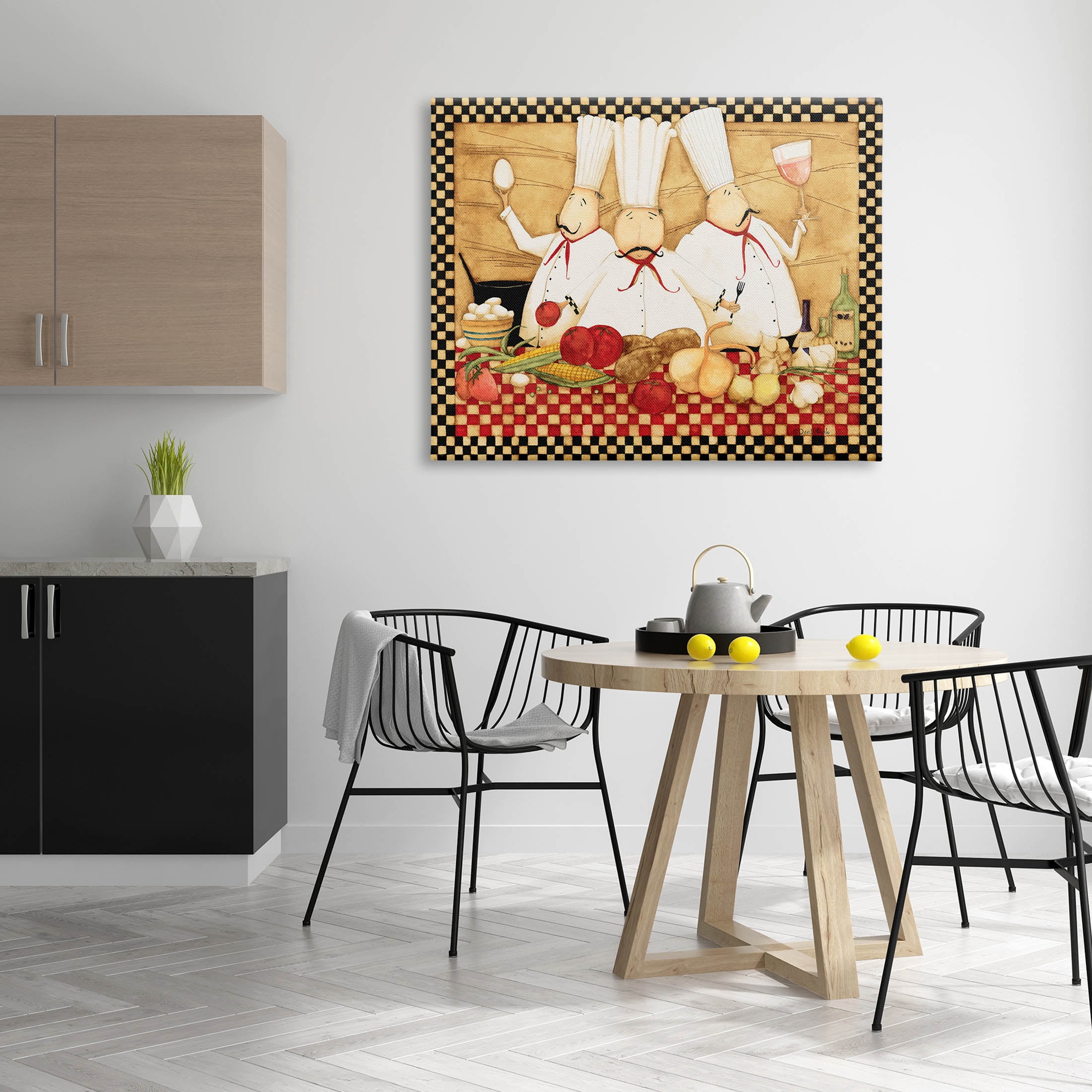 Vintage Chefs Checkered Kitchen Food & Beverage Graphic Art Gallery Wrapped Canvas Print Wall Art