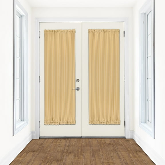 PowerSellerUSA Classic Door Panel Curtain, Ruffled Solid Door Panels for Front Door, Modern Decor Solid Two-Tone Design Door Curtains with Tiebacks, 54" W x 72" L Single Panel, Beige