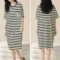 thumbnail image 2 of Tnhcen Women's Summer Cotton Stripe Short Sleeve Crewneck Mid-Length Sleepwear Dress | M-2XL | Cute Pajama Loungewear, 2 of 9
