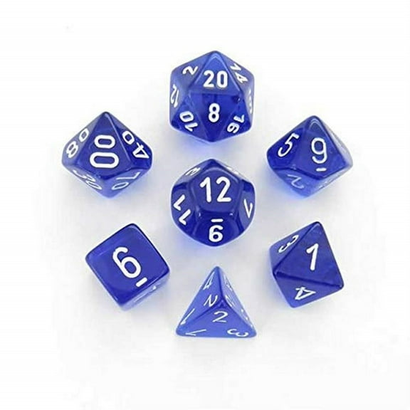 DND Dice Set-Chessex D&D Dice-16mm Translucent Blue and White Plastic Polyhedral Dice Set-Dungeons and Dragons Dice Includes 7 Dice - D4 D6 D8 D10 D12 D20 D% (CHX23076), Large (18mm - 25mm)