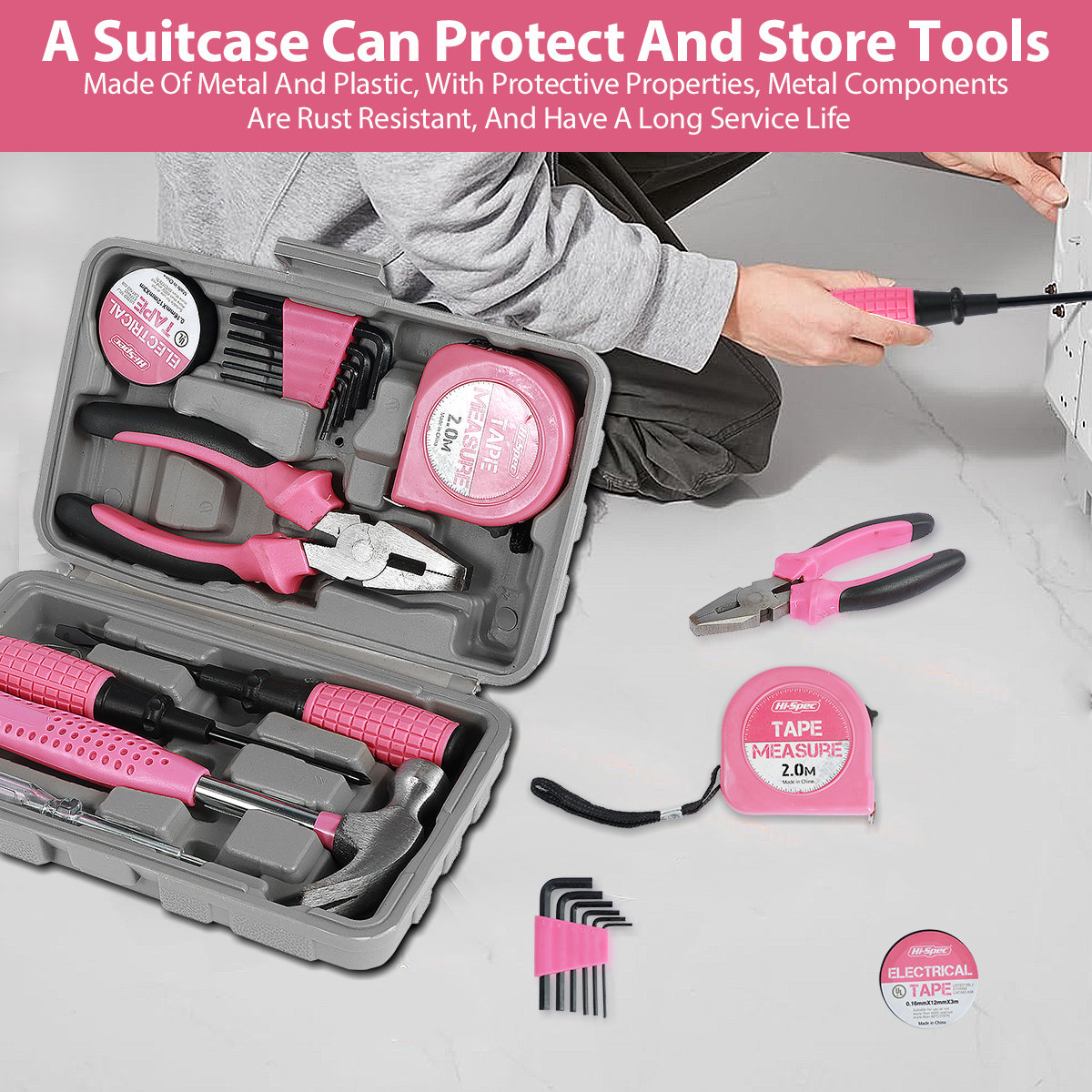 Lzvxtym Household Hand Tool Set, Pink, 13-Piece photo 4