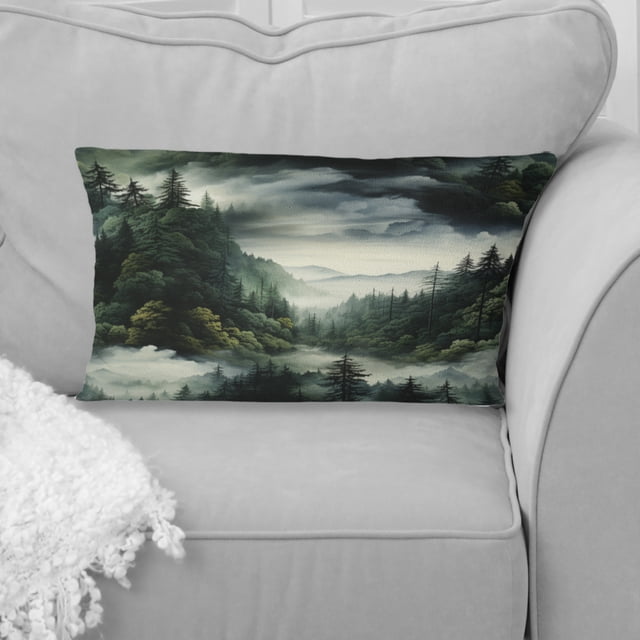 Designart "Moody Misty Forest" Abstract Throw Pillow - Modern Pillow For Couch - Insert And Pillows Covers For Bedroom Decor