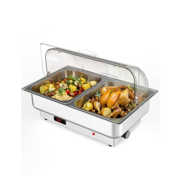 Electric Chafing Dish, 9QT Stainless Steel Buffet Servers and Warmers Set, Electric Chafing Dishes for Buffet with Temperature Control and Roll Top for Catering, Parties and Wedding(2 Half-Size)