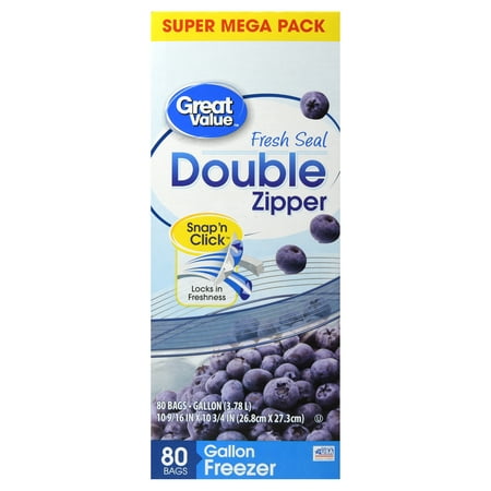Great Value Double Zipper Freezer Bags, Gallon, 80 Count