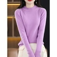 thumbnail image 4 of ManxiVoo Women Knit Pullover Semi High Neck Classic Stripe Thick Warm Soft Sweater for Everyday Comfort M Size Purple, 4 of 8