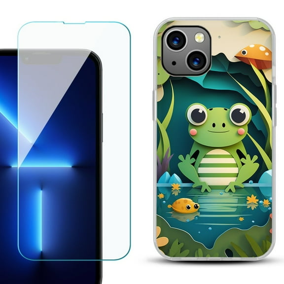 Slim-Fit TPU Phone Case for iPhone 14 Plus, with Tempered Glass Screen Protector, by OneToughShield ® - Frog Craft