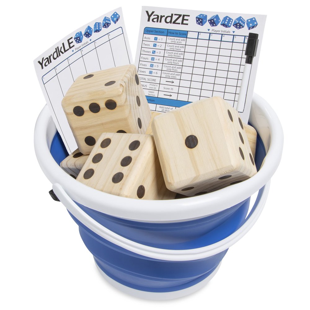 GetMovin Sports Yardzee and Farkle Giant Dice Set with Roll Bucket and