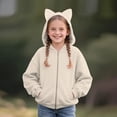 thumbnail image 6 of 13-14 Years Teen Girls Zip Up Hoodies Cat Ear Oversize Hoodie Jackets Casual Long Sleeve Hood Sweatshirtst Coat Back to School Play Daily Fall Winter Wear Beige Sweatshirtst, 6 of 9