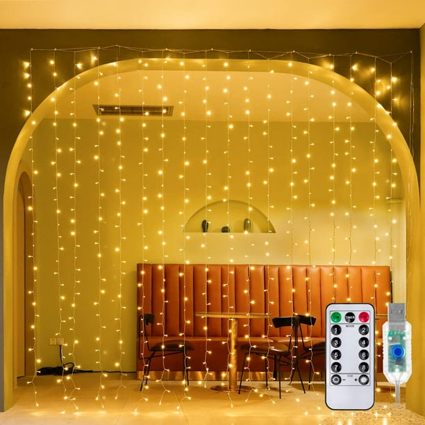 Luces de cortina Ollny Christmas 300 LED de 3 x 3 m para exteriores