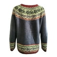 thumbnail image 3 of Fair Isle Sweater Women Fall Knitted Vintage Embroidered Sweaters Crewneck Stripes Long Sleeve Casual Boho TopsDark Gray XL, 3 of 3