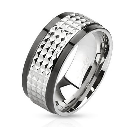 Stainless Steel Two Tone Ring - Spiked Center Two Toned Spinner Men's 9mm Band Ring Stainless Steel (SIZE: 13)